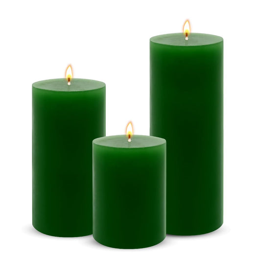 3 Packs Different Size Green Pillar Candles, Unscented Non-Toxic Dripless 3x4, 3x6, 3x8 Inch Solid Colored Cylinder Candles for Wedding, Home Decor, Dinner Table, Party, Power Outage, Emergency