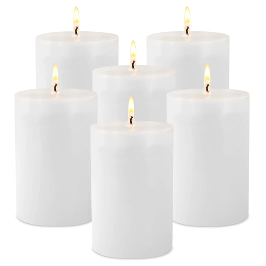 Pillar Candles - 2.75x3.25 inch | 40 Hours Burning, 6 Count - White Unscented Smokeless Premium Chinese Pillar Candles - Perfect for Wedding, Parties, Spas, Home Gatherings and Dinner
