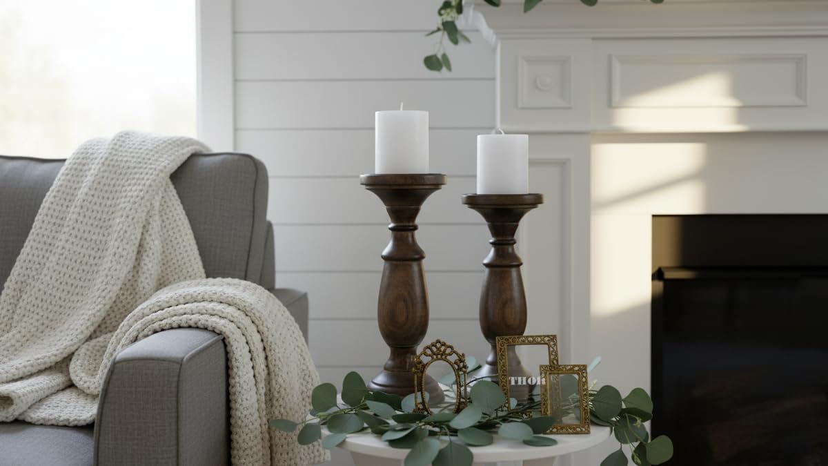 Candle Pillar Holder, Candle Holder Set of 3 Fall Wooden Candle Holder, Farmhouse Set for Table Centerpiece Home Decor-10,8,6 Inch
