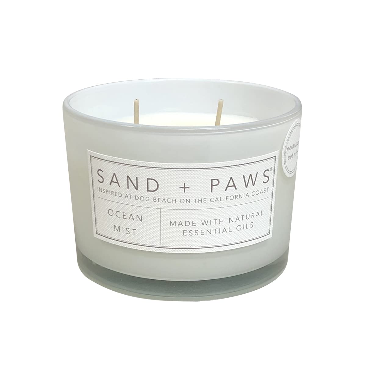 Sand + Paws Scented Candle - Ocean Mist - Additional Scents and Sizes – Luxurious Air Freshening Jar Candles Neutralize pet Odors and Enhance Home décor – 100% Cotton Lead-Free Wicks - 12 oz