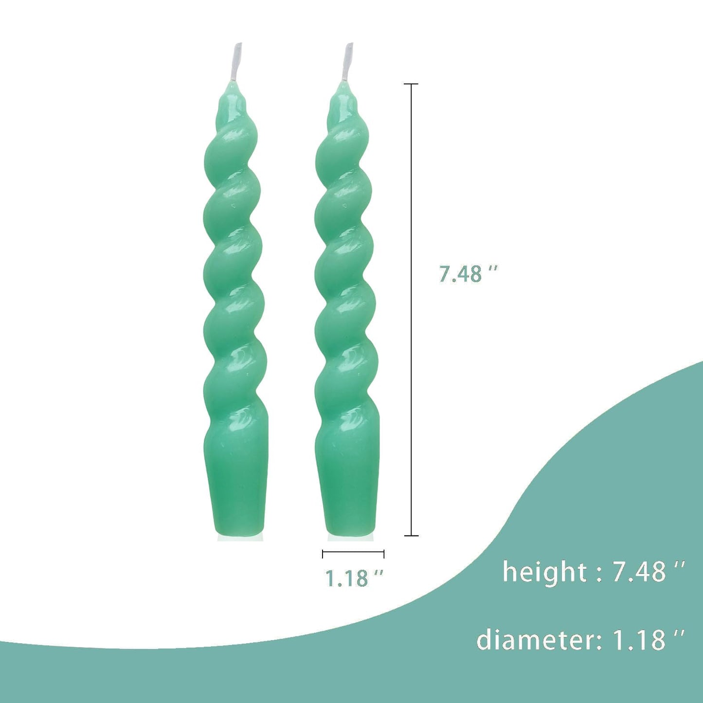 Green Candlesticks Small Tapered Candles - Pack of 2 Short Twisted Candles Cute Candle Sticks Light Green Spiral Taper Candle for Home Decor Wedding Party,Green