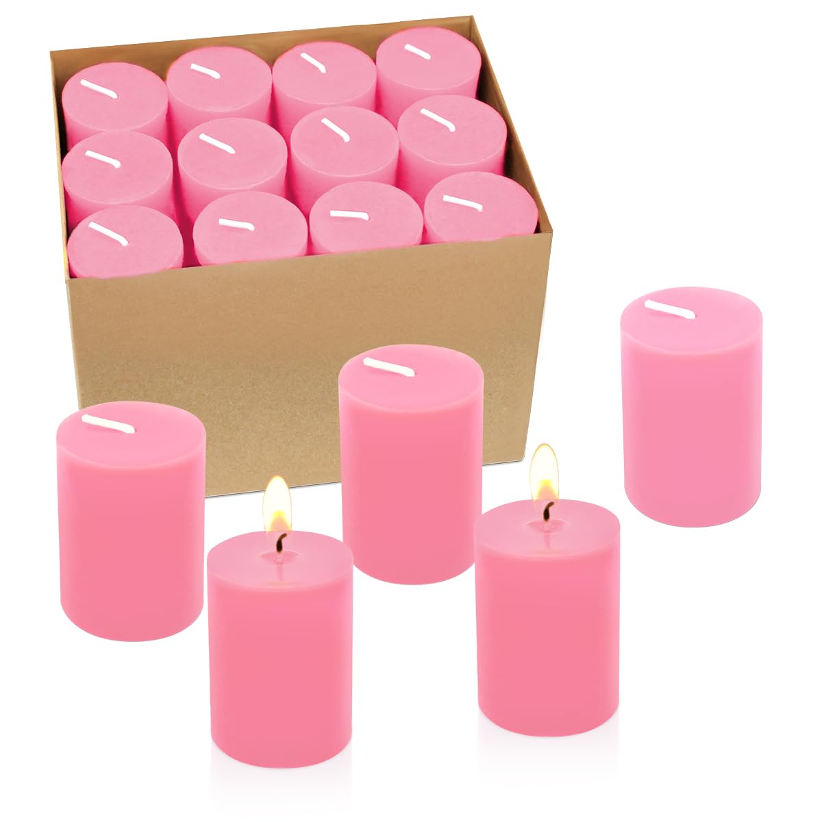 Yusevot 12 Hours Pink Votive Candles, 2.0 Inch Unscented Wax Candles for Wedding, Party, Holiday & Home, 24 Packs, VOTIVE-24X2.0FLAT-PINK
