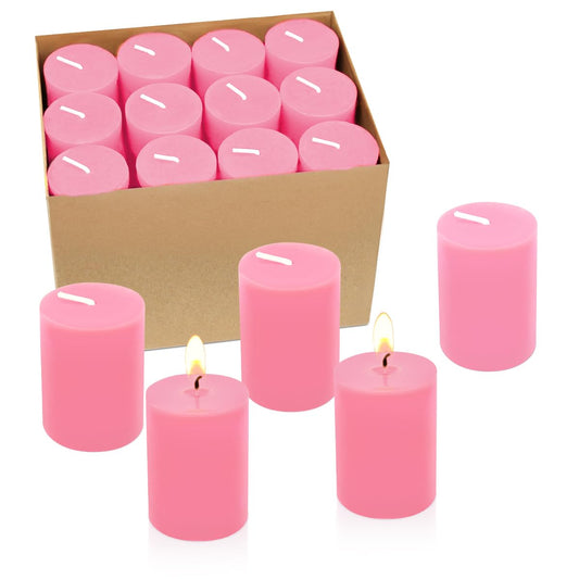Yusevot 12 Hours Pink Votive Candles, 2.0 Inch Unscented Wax Candles for Wedding, Party, Holiday & Home, 24 Packs, VOTIVE-24X2.0FLAT-PINK
