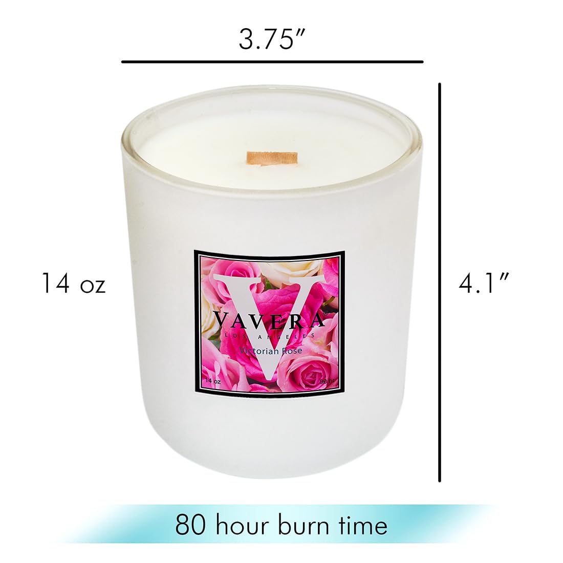 VAVERA Rose Wood Wick Candles That Crackle. Vegan Soy Candles (14oz/Matte Jar) Classic, Rich, Fresh, Roses Scented Candles. Christmas Gifts for Mom or Girlfriend. Hand-Crafted in USA.