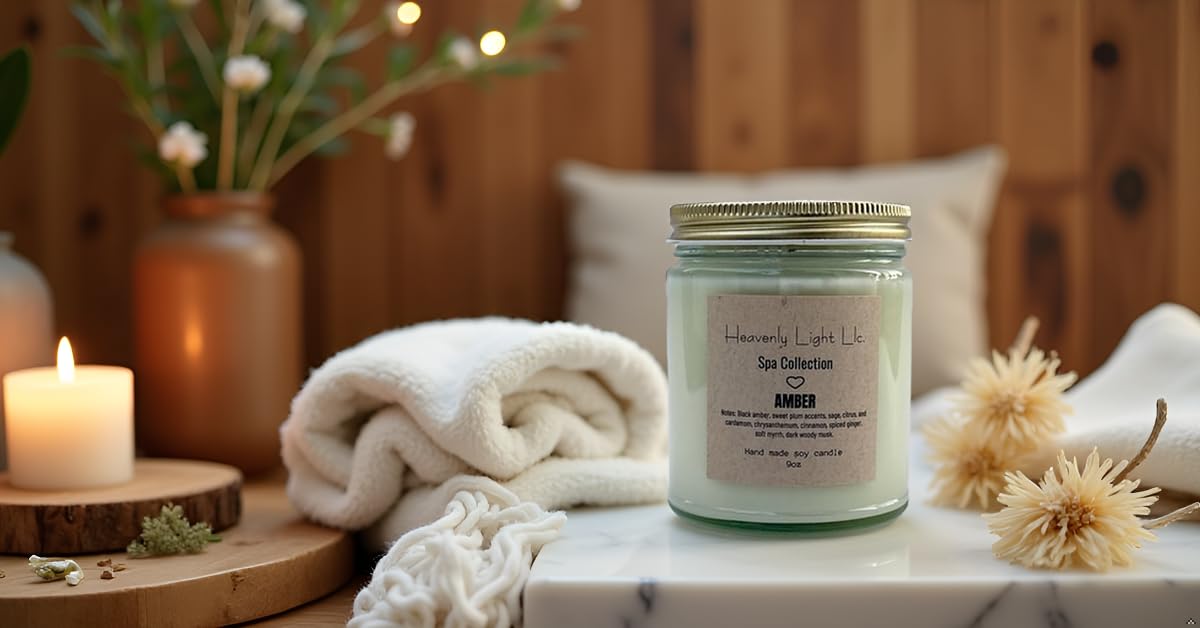 Amber Scented Candle - Luxury Spa Collection | 9 oz Soy Wax | 45+ Hour Burn Time | Non-Toxic Aromatherapy Candle for Home Relaxation