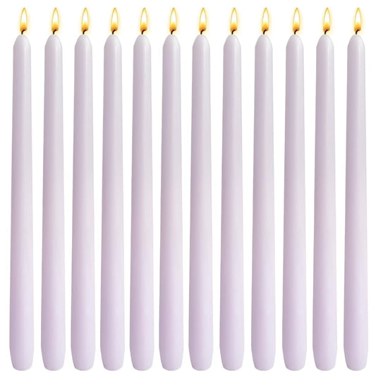 12-Pack Pale Purple Taper Candles, 10 Inch Unscented Dripless Candlesticks, Long-Lasting Burn Time of 6-7 Hours, Perfect for Home Décor, Weddings, and Events