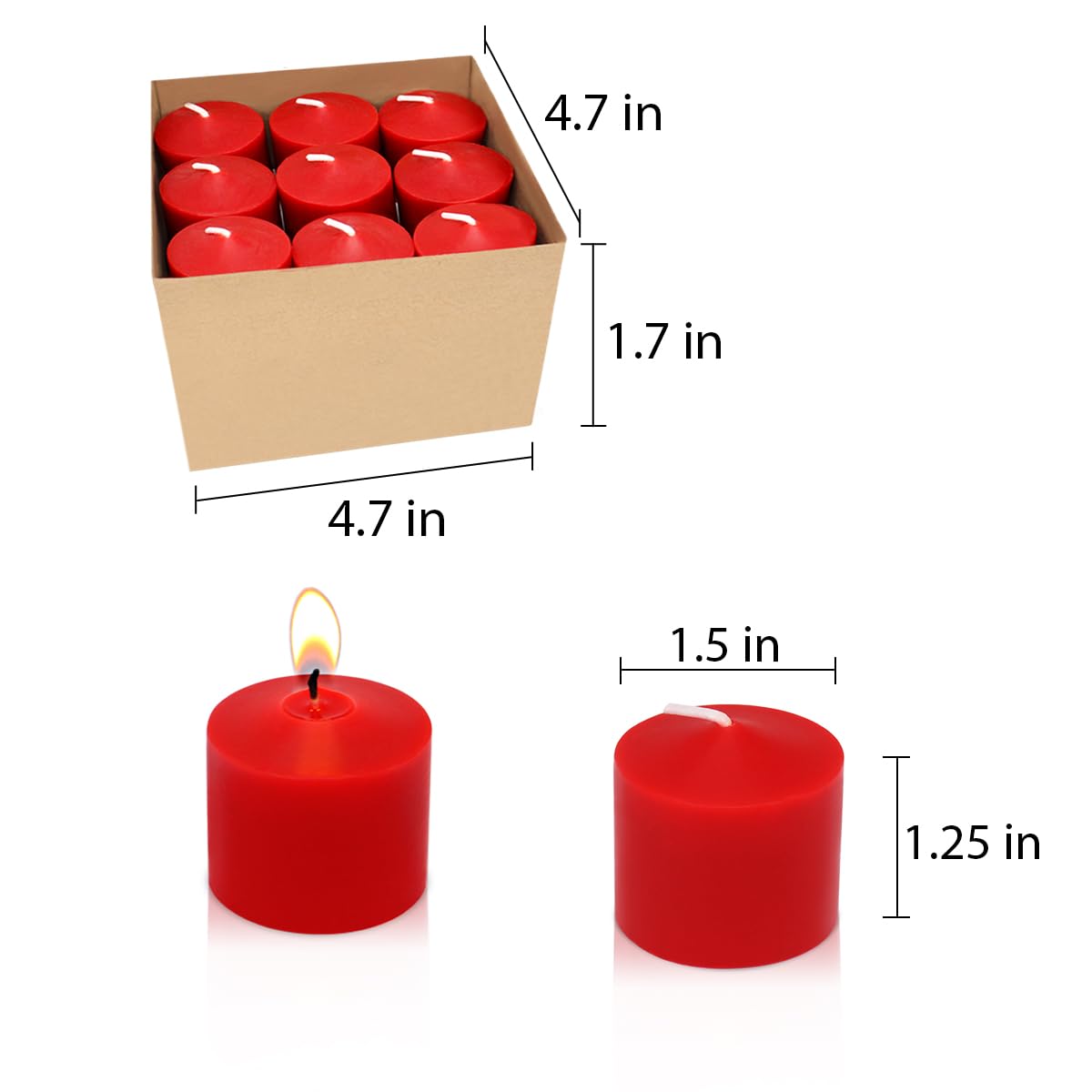 8 Hour Burgundy Votive Candles for Weddings Party Christmas and Emergency, Set of 9 Unscented Bulk Candles for Restaurants and Home Decoration