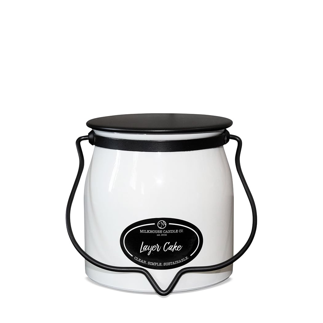 Milkhouse Candle Company Layer Cake Soy Candle - Vanilla Bean Cake | Buttercream Frosting | Sugarcane Scented - 16 oz Butter Jar with Lid, 65+ Hour Burn Time, Made in th USA