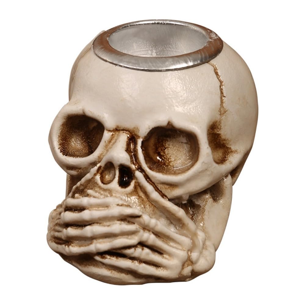 Christmas Skull Candle Holders Set of 3 – Gothic Skeleton Head Xmas Decorations for Spooky Home Décor, Haunted House, Party Centerpiece, Horror Candle Holder Gifts