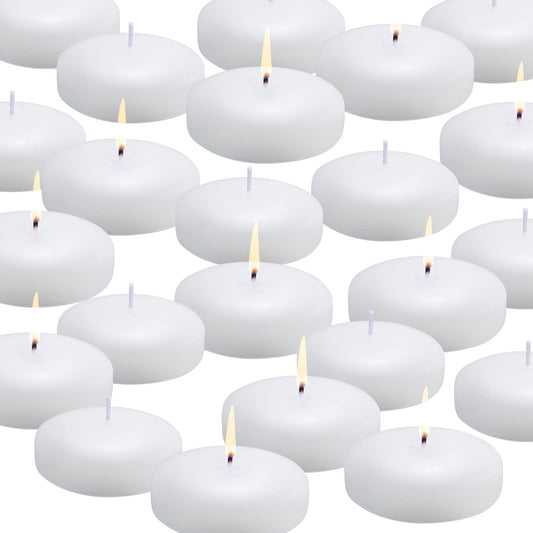 flamecan 24 Pack Floating Candles, 3” White Unscented Dripless Wax Burning Candles, for Cylinder Vases, Weddings, Party and Holiday …