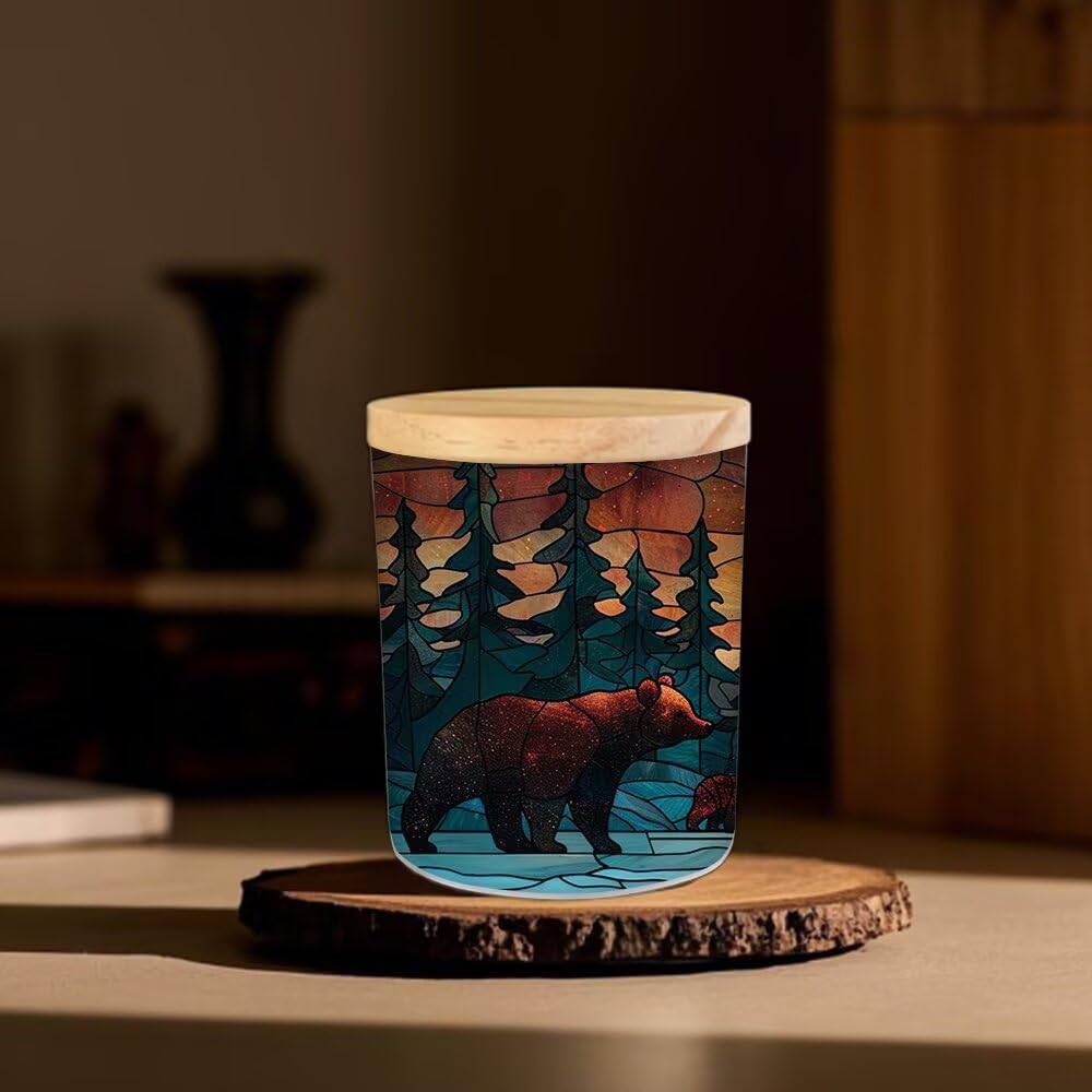 Stainless Glass Bear Tealight Candle Holders,Forest Bear Tea Light Candle Jar,Animal Candle Holders Lamp Led Light for Wedding Table Centerpiece Party Birthday Home Decoration
