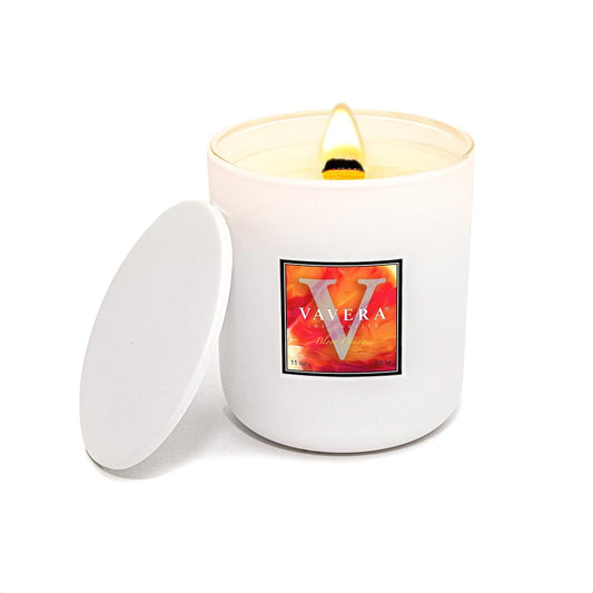VAVERA Blood Orange Lava Wood Wick Candles that Crackle, 11oz Matte White Jar w/lid, A Delicious Scent. Crossover Gifts for Women or Men! Soy, Vegan, Non Toxic Hand-Crafted in USA.