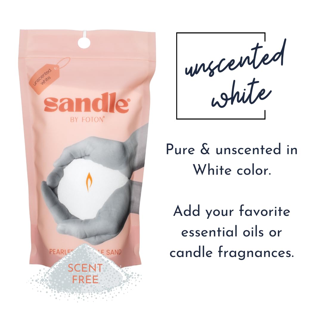 Sandle by Foton Pearled Candle Sand 10 Oz – White Unscented Safe Non Toxic Long Lasting Pearled Candle Wax up to 60 Hours - Refillable Unique Sand Candle Wax with 15 Candle Wicks for Candle Making