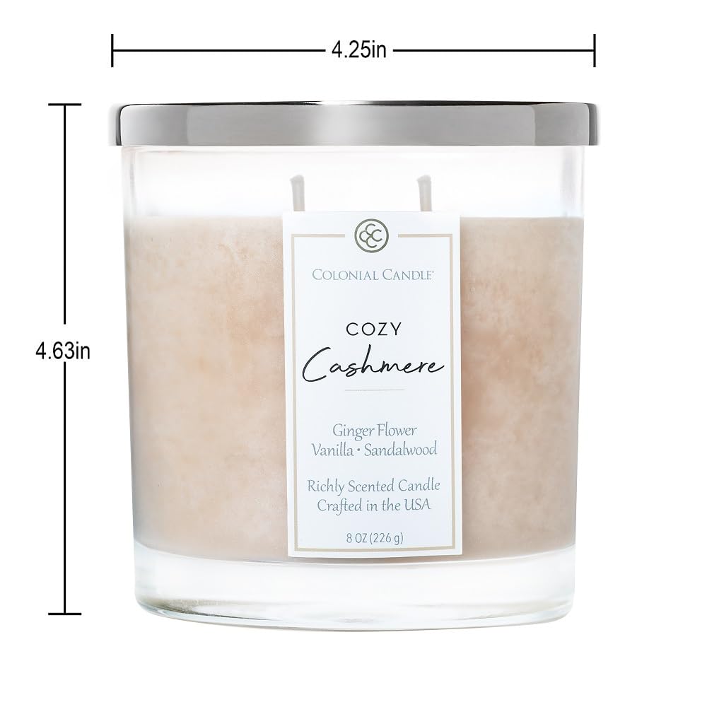 Colonial Candle Cozy Cashmere Scented Candle Jar, Highly Fragranced Candles for Home Scented, Mottled Wax Candle, 2 Wick, 8 oz - Made in the USA