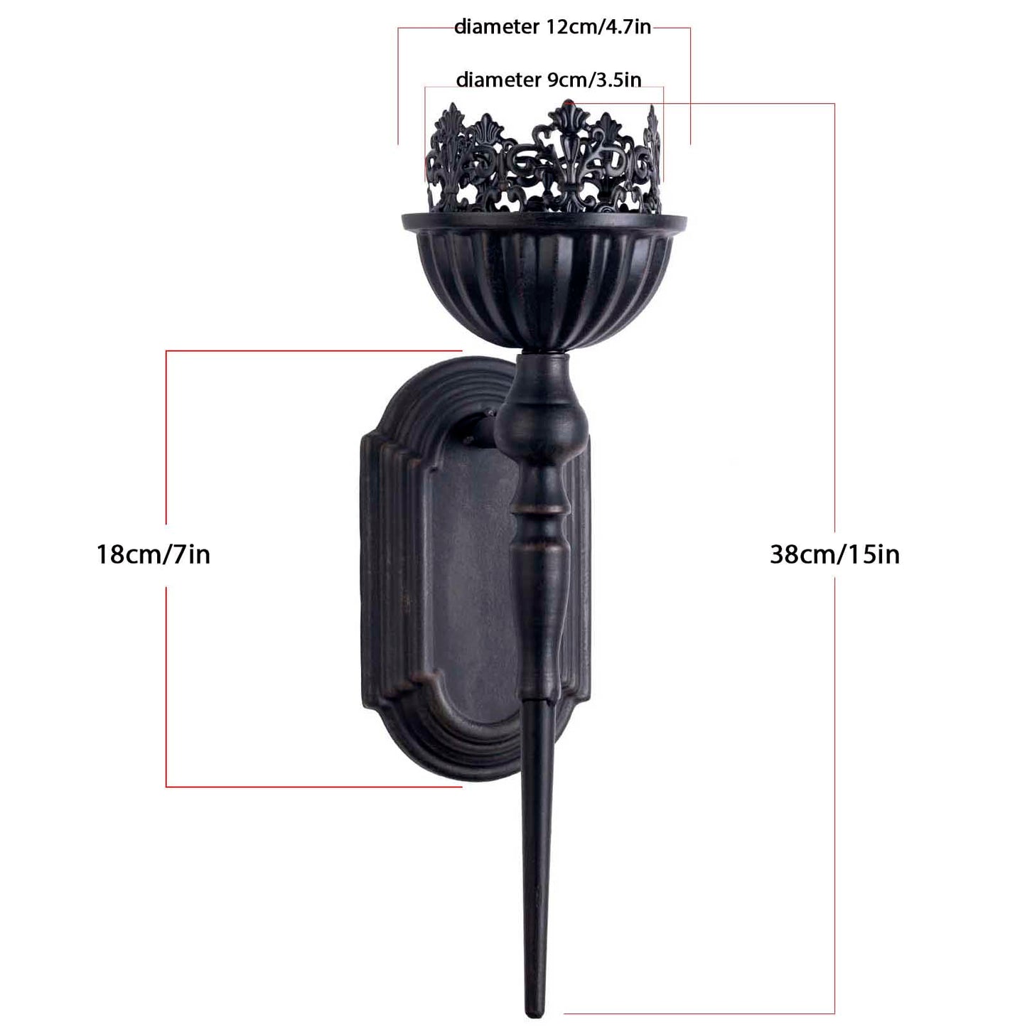 Gothic Wall Sconce Candle Holder (Set of 2) Black Crown and Scepter Design Wall-Mount Metal Candle Holders Hanging Iron Wall Candle Sconce Holder for Living Room, Bathroom, Dining Room