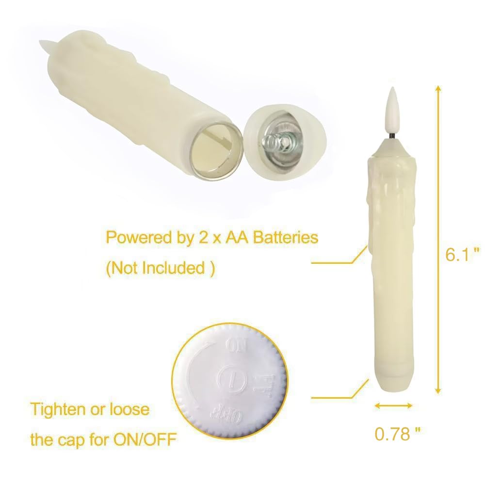Mxqdhx 12 Flameless Taper Candles LED Taper Candles Flickering Bulk Ivory LED Candlestick for Halloween Christmas Wedding Church Easter Party Decor Table Centerpiece, Warm Yellow 6.1 in, No Batteries