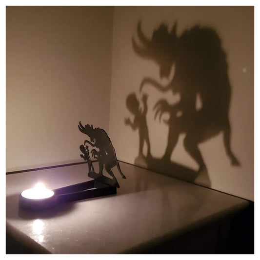 vrsquer Halloween Funny Shadow Stand Candle Holder Table Décor Candle Jars with Witch Skeleton Bat Monster Wolf Cat Pumpkin Table Centerpieces 1pc (color1)