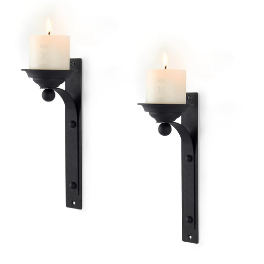 Aimto Industrial Retro Style Wall Sconce Candle Holder Metal Hanging Wall Decorations for Home,Living Room, Bathroom, Dining Room, Set of 2（Black