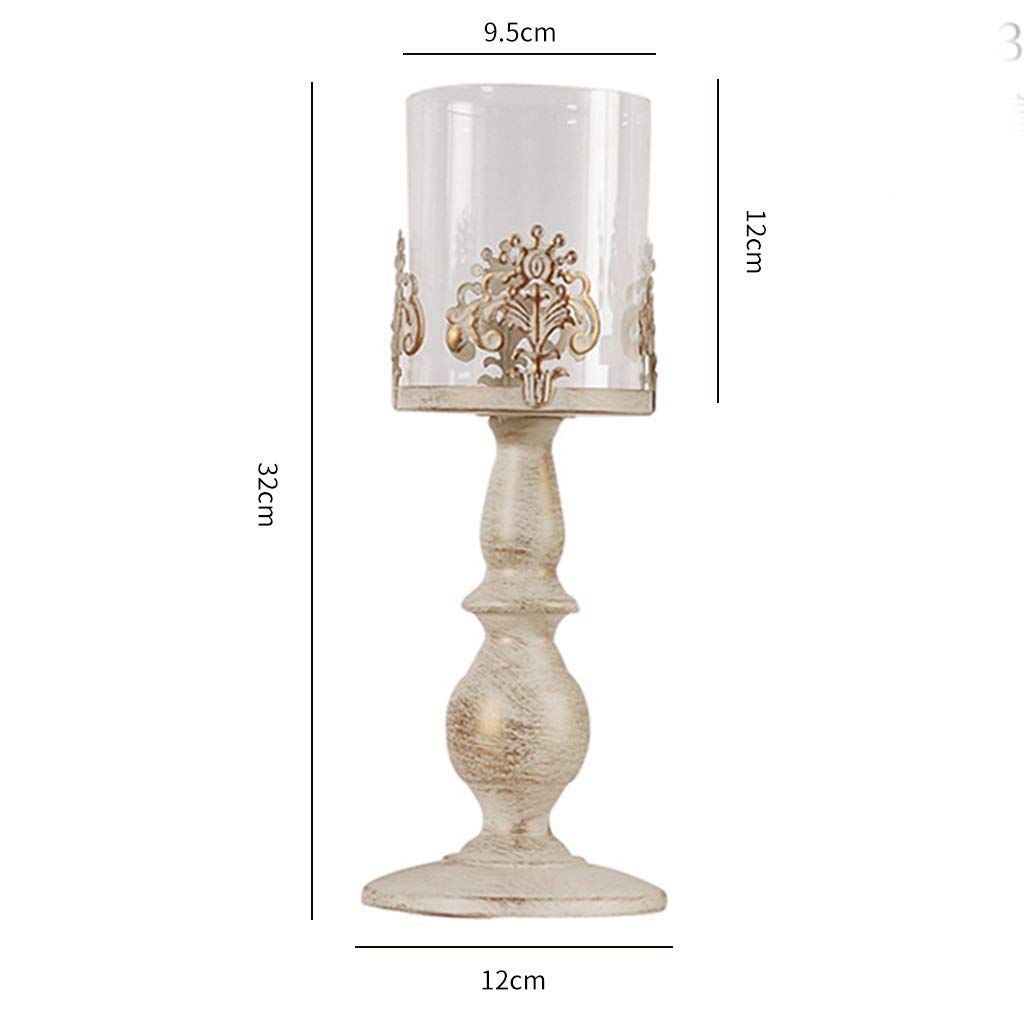XILIN-1987 Candle Holderss European Retro Candle Holder Carved Wrought Iron Candlestick Metal Glass Home Furnishings Decorative Candlestick (Color : C)