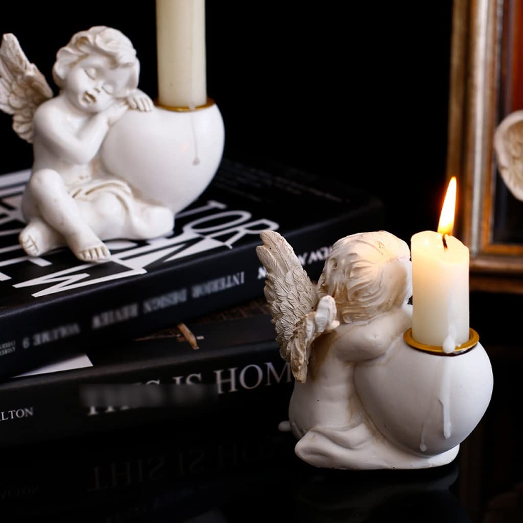 Candlestick Holders Retro Little Angel Candle Holder Made of Old Resin Candle Holder Decoration Garden Courtyard Wedding Set Shooting Props Candle Holders (Size : A)
