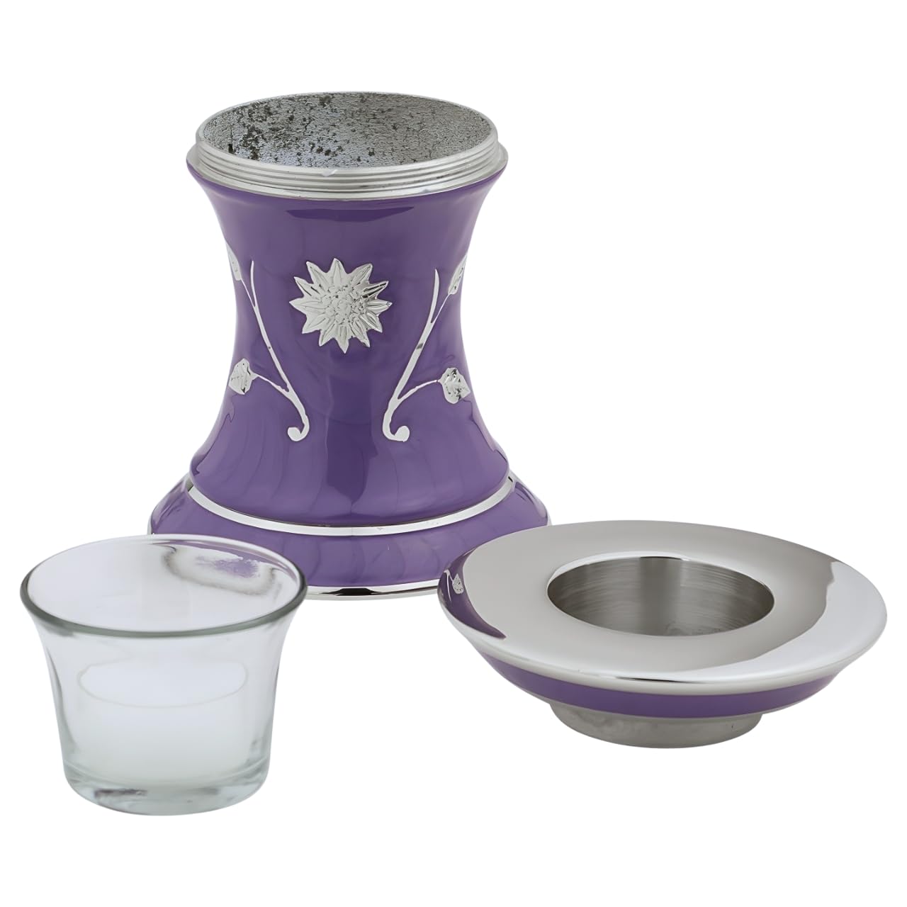 Grace Lavender Blue Tealight Cremation Urn for Ashes, Brass Memorial Candle, Purple and Silver, Extra Small Sized Cremation Urn, 5.5 Inches High