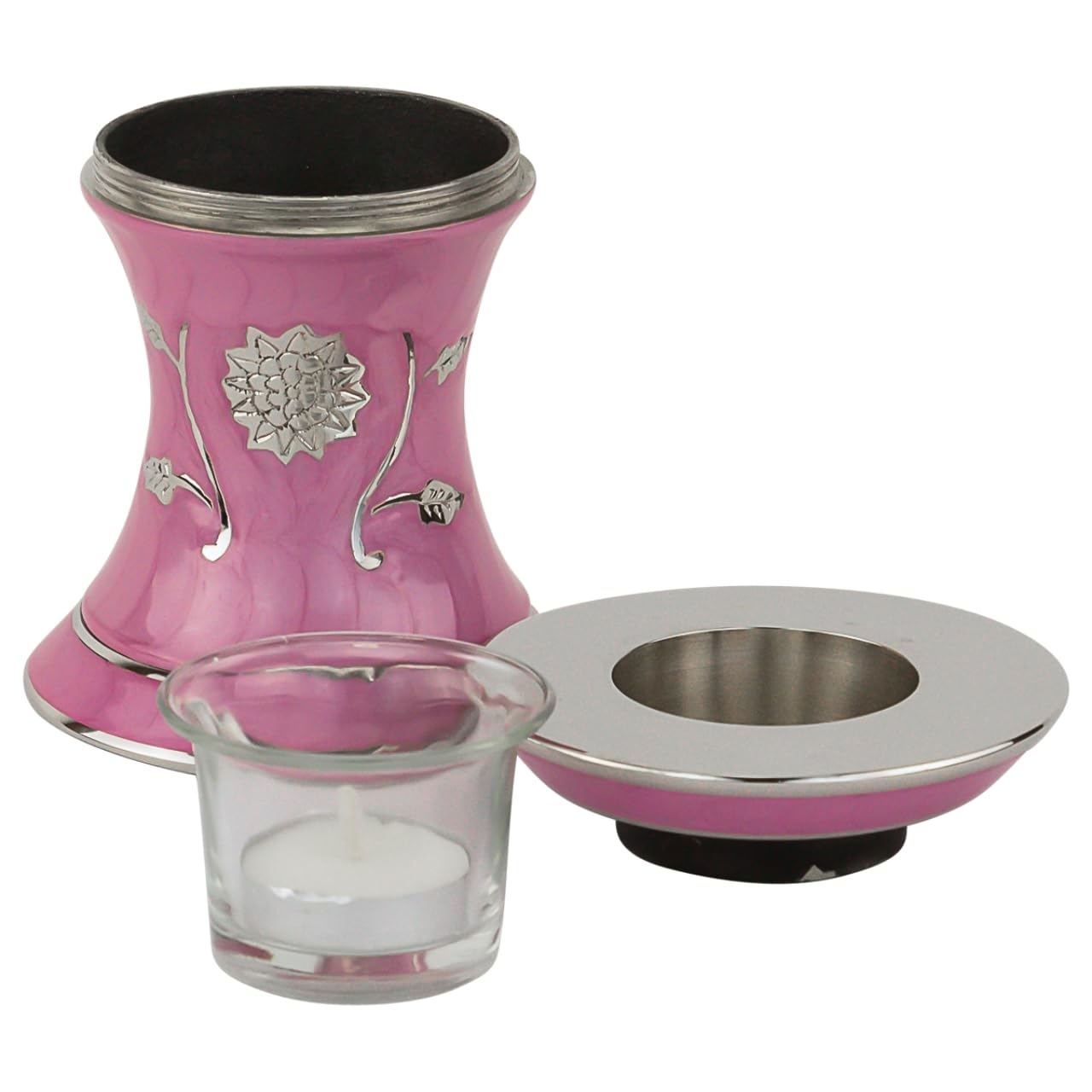 Grace Dark Pink Tealight Cremation Urn for Ashes, Brass Memorial Candle, Pink Urn, Extra Small Sized, 5.5 Inches High