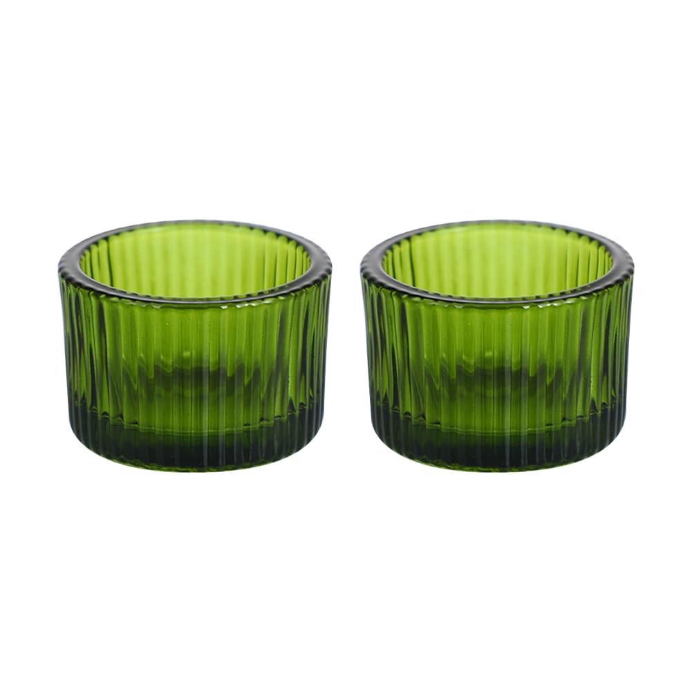UUYYEO 2 Pcs Glass Tealight Candle Holder Clear Tea Light Candle Cups Votive Candles Holders Containers Floating Candles Holders Dining Table Candle Holder Wedding Table Centerpieces Green