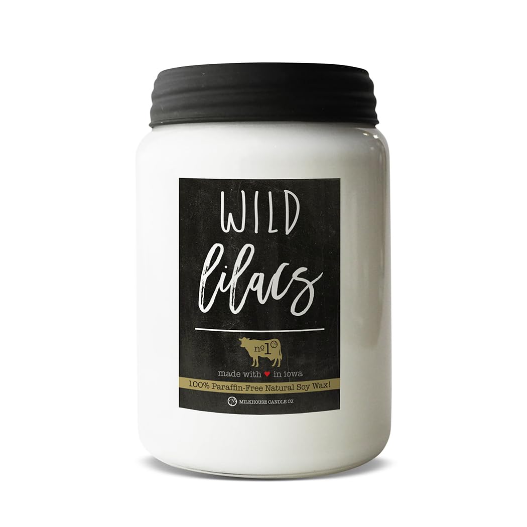Milkhouse Candle Company Wild Lilacs Soy Candles - Lilacs | Jasmine & Lily | Verdant Greens Scented - 26 oz Farmhouse Jar with Lid, 150+ Hour Burn Time, Made in the USA