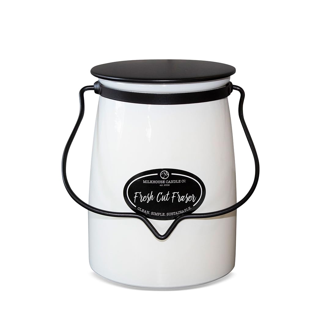 Milkhouse Candle Company Fresh Cut Fraser Soy Candle - Fraser Fir | Juniper & Sandalwood | Citrus Scented - 22 oz Butter Jar with Lid, 120+ Hour Burn Time, Made in the USA
