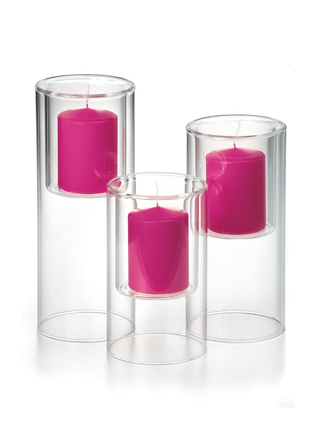 Yummi Set of 3 Pillar Candles & Ethereal Cylinders - Hot Pink