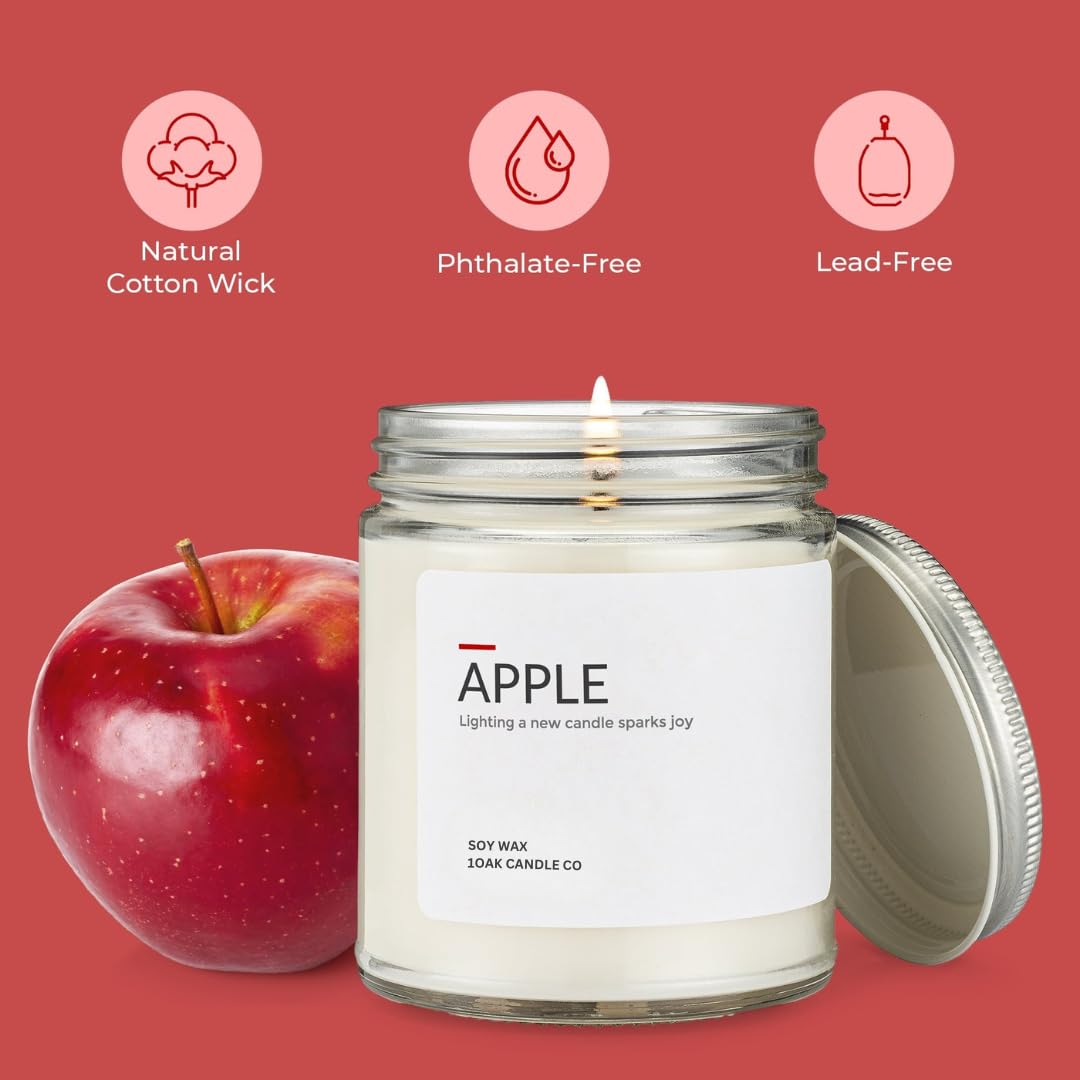 1OAK Apple Candle - Soy Wax Scented Candles (Apple) - Soy Candles for Home Scented - Long Burning Premium - Hand-Poured (7oz)