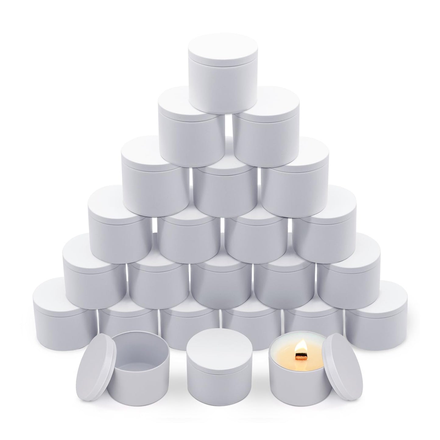 YJHSS 24-Pack 4oz Candle Tins with Lids, Metal Candle Jars for Candle Making, Empty Containers Vessels Bulk for Small Business & Beginners DIY Storage -White