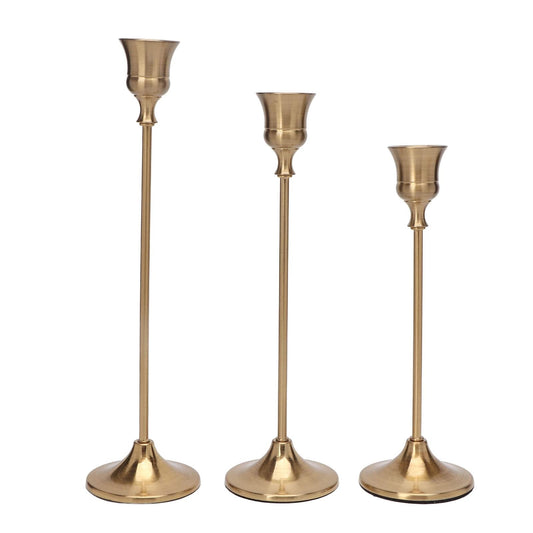 Taper Candle Holder Set, Vintage Brass Color, Iron Material, Sturdy Base, Tapered Design for Romantic Ambiance in Wedding Party Bar Home Decor