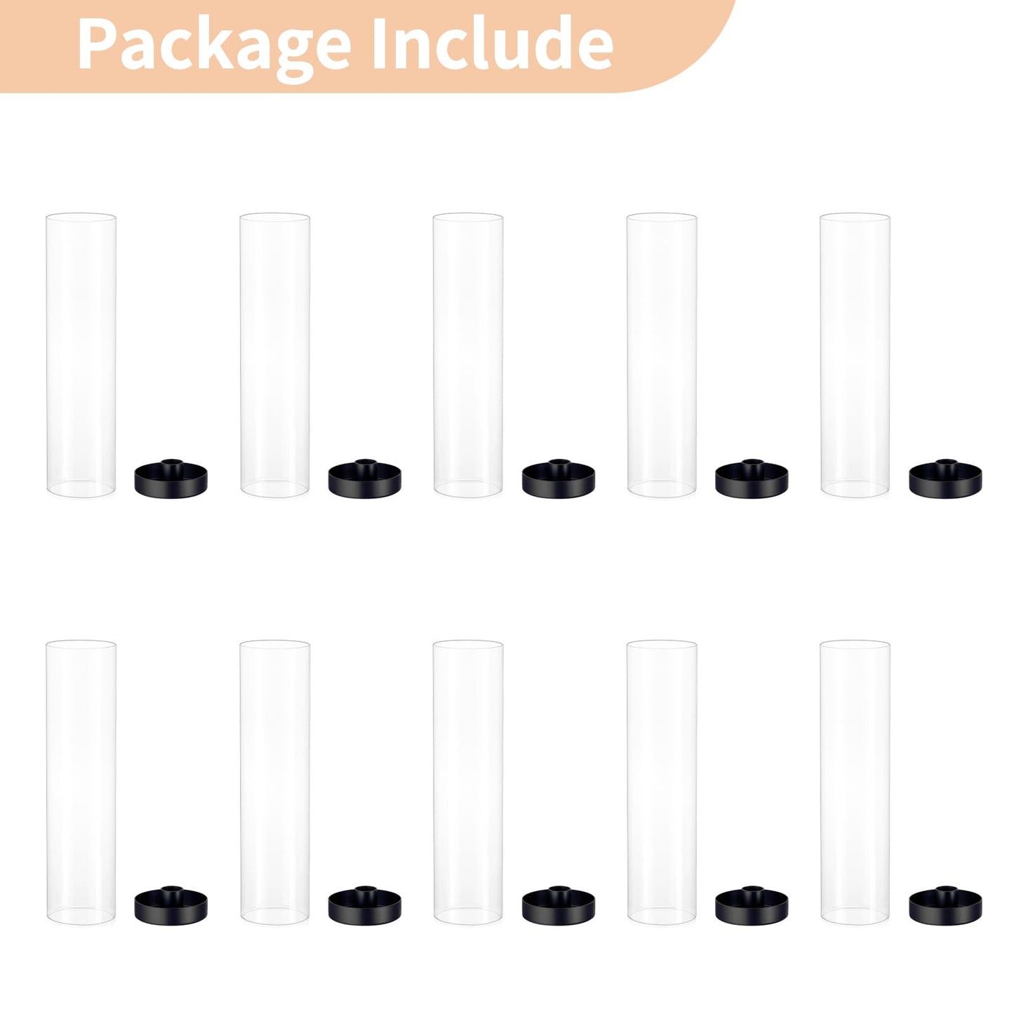 NUPTIO Black Taper Candle Holders: 10 Pcs Bulk 11.81 inch Tall Hurricane Glass Candlestick Tapered Holder Windproof Modern Clear Candles Stand for Outdoor & Indoor Wedding Party Holiday Centerpiece