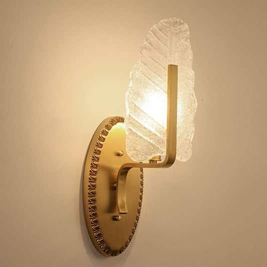 vsGotber Wall Light Sconces Modern Crystal Glass Lamp Screen Wall Lamp Creative Leaf Decorative Corridor E14 Crystal Lights Design Wall Lamp Gold Colored Stairwear Lamp,1 Light