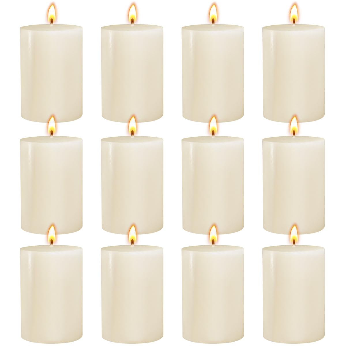 12 Pack 2x3 Inch Ivory Pillar Candles, Unscented Column Candles for Home Restaurants Spa Church Weddings, Smokeless Dripless and Clean Burning Emergency Candle