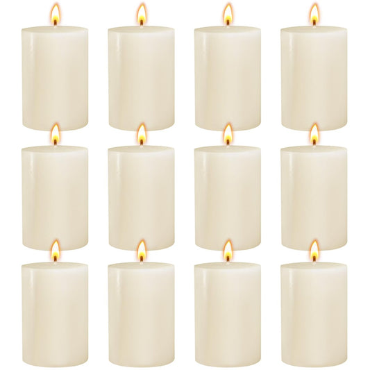 12 Pack 2x3 Inch Ivory Pillar Candles, Unscented Column Candles for Home Restaurants Spa Church Weddings, Smokeless Dripless and Clean Burning Emergency Candle