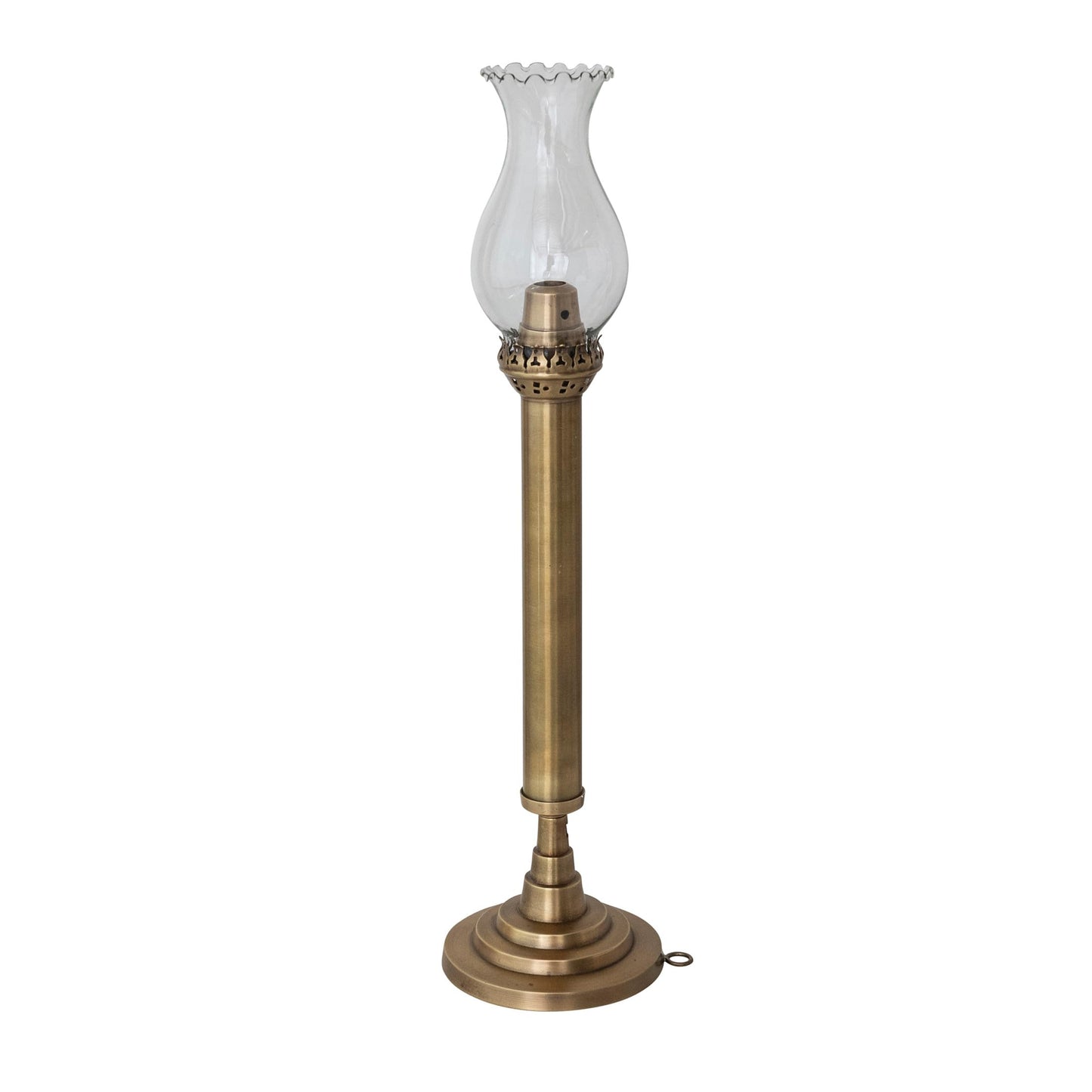 Creative Co-Op Brass Taper Candle Holder with Glass Hurricane, Antique Gold Finish