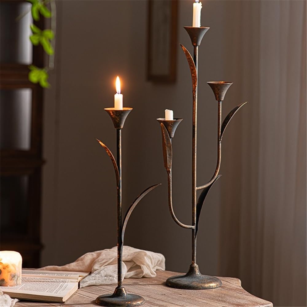 YUHUAWF Candle Holderss Retro Old Wrought Iron Candlestick Ornaments for Coffee Shops, Hotels, Dining Tables Decorative Candlestick(Small)
