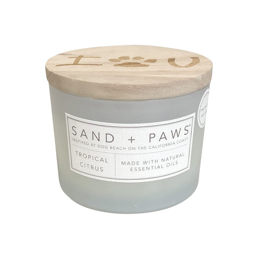 Sand + Paws Scented Candle - Tropical Citrus - Additional Scents and Sizes –Luxurious Air Freshening Jar Candles Neutralize pet Odors and Enhance Home décor – 100% Cotton Lead-Free Wicks - 12 oz