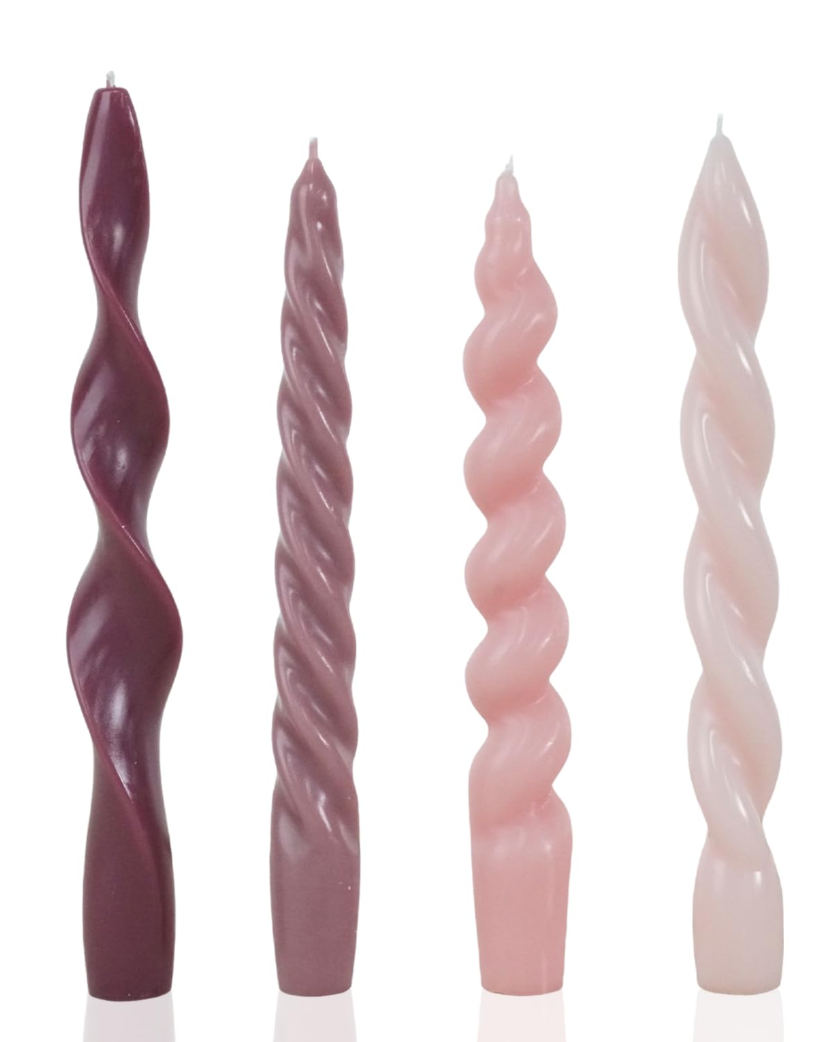 Pink Spiral Taper Candles Short Candle Sticks Unscented Smokeless Twisted Candlesticks for Christmas Table Decor Holiday Dinner Party-7.5inch-4pack