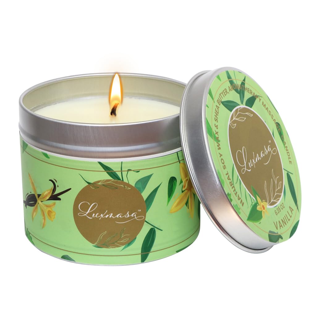 Massage Oil Candle Scented Low Temp for Body Relaxation, Pure Natural Soy Wax Aroma Candle for Home Decoration,Amazing Gift for Family- Vanilla Scent 6.35 OZ
