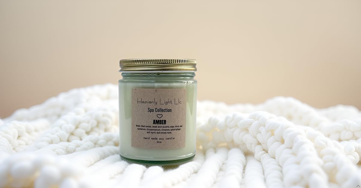 Amber Scented Candle - Luxury Spa Collection | 9 oz Soy Wax | 45+ Hour Burn Time | Non-Toxic Aromatherapy Candle for Home Relaxation