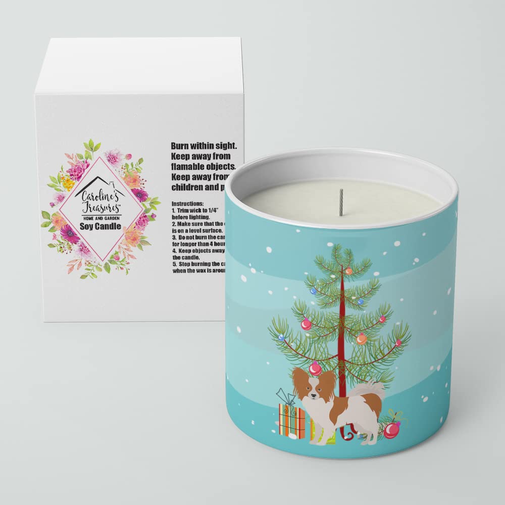 Caroline's Treasures CK3476CDL Papillon Christmas Tree 10 oz Decorative Soy Candle Nature Soy Wax Essential Oil Home Decor Ideal for Bedroom Kitchen Bath Office Gift, 10 oz