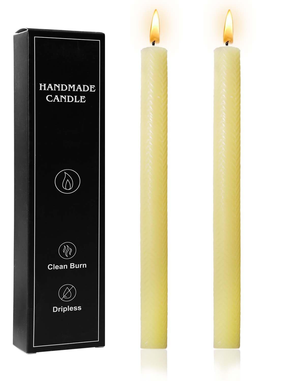 10in Arrow Taper Candles Set of 2 Pack Striped Tapered Candle,Decorative Threaded Candle for Dinner Party Wedding,Kitchen Decors,Christmas,Halloween (2, Arrow Light Yellow, 10in)