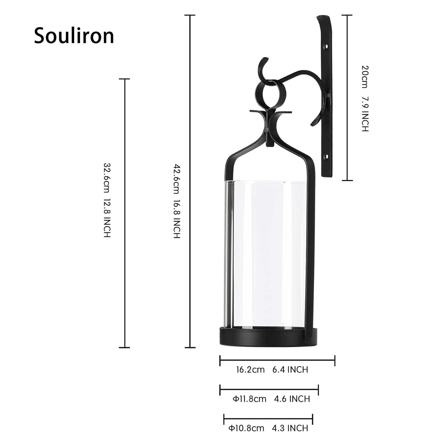 Souliron Hanging Hurricane Glass Wall Sconce Candle Holder Black Metal Wall Decorations HLJ15-291B