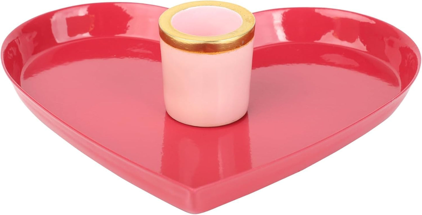 Talking Tables Enamel Heart Shaped Candle Holder, Red and Gold, Hand Painted Glossy Finish, Valentines Day Gift Wedding Table Decorations Romantic Taper Candle Stand Decorative Centrepiece 4.7 Inches