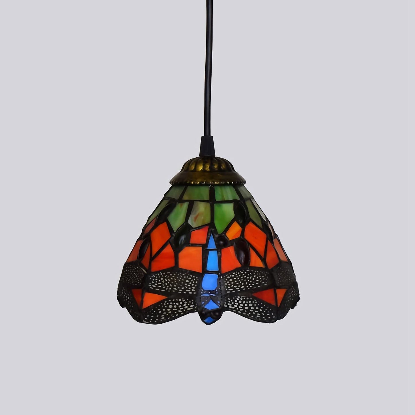 Vintage Chandelier with Stained Glass Shade - 15cm Adjustable Mini Pendant Light, Hanging Ceiling Lamp for Living Room, Bedroom, Dining Room, Hallway