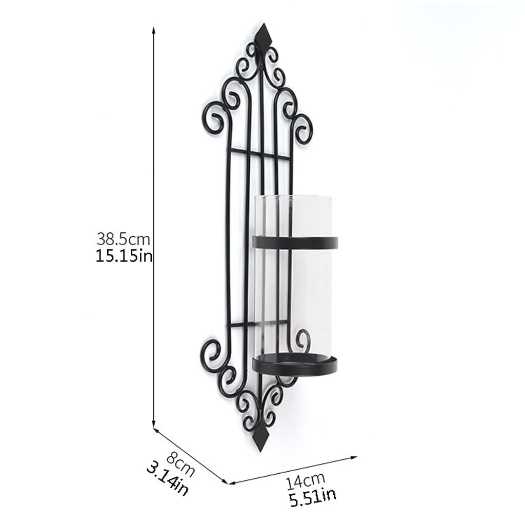 UNNS Candlestick Holder Wrought Iron Wall Candle Holder Wall Hanging Black Glass Candle Holder Suitable for Dinner Living Room Kitchen Dining Room Candle Holders (Color : A)