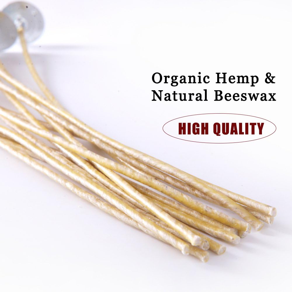 EricX Light Organic Hemp Candle Wicks, 100 Piece 8" Pre-Waxed by Beeswax & Tabbed, for Candle Making